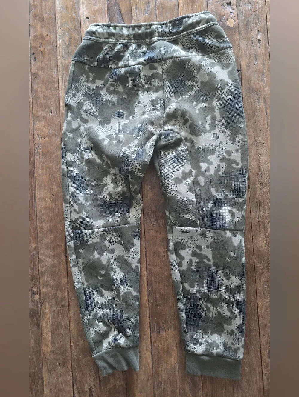 Nike Fleece Tech Olive Green Camouflage Joggers with Red Logo Patch